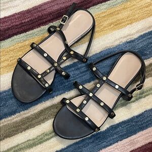 Aldo Black Strappy Sandals with Gold Studs
